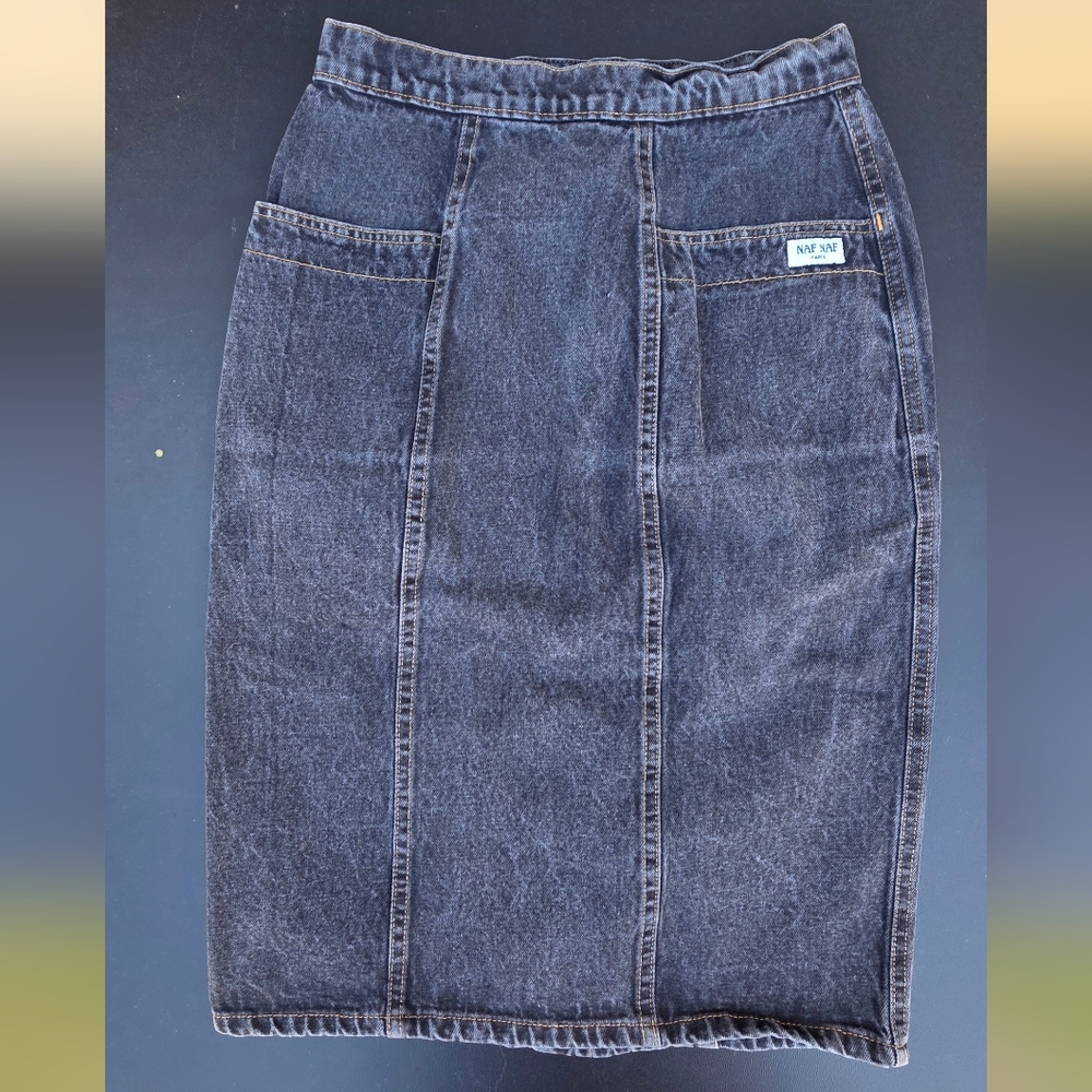 NAF NAF Paris Vintage 90s Charcoal Denim Skirt 100% Cotton